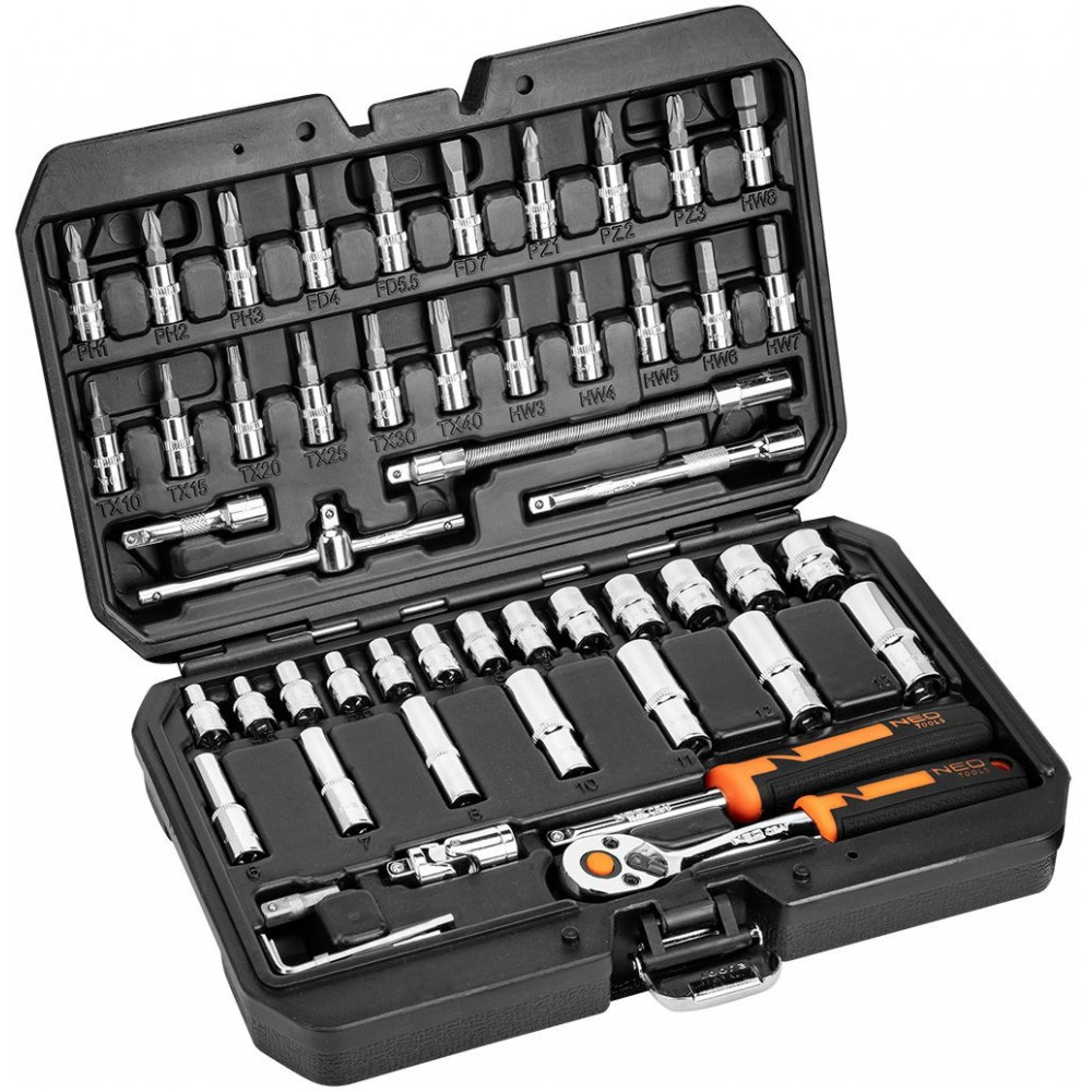 Набір інструментів Neo Tools, Набір торцевих головок, 73шт, 1/2