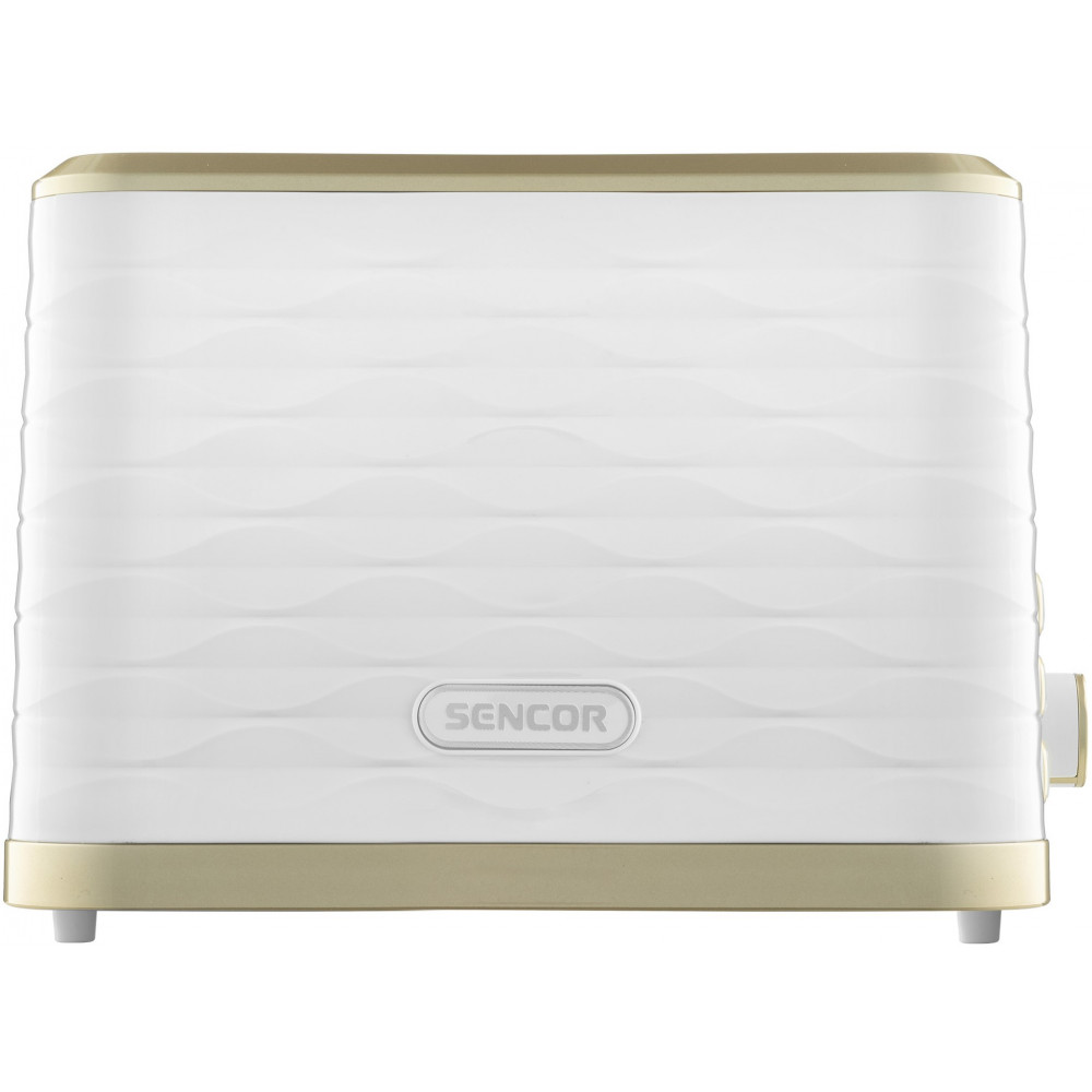 Тостер Sencor 930Вт, підігрів, розморожування, підсвічування, пластик, біло-золотий