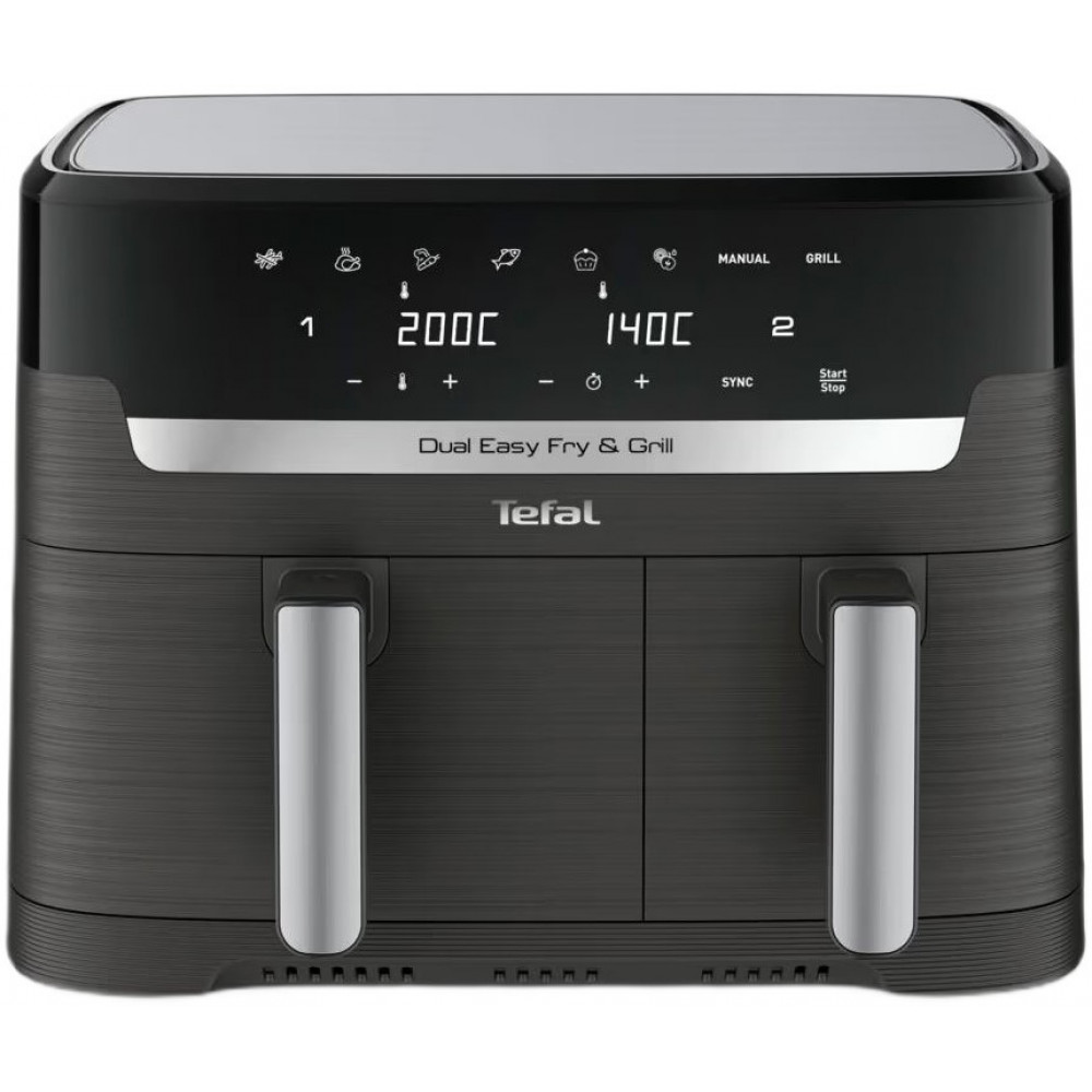 Мультипіч Tefal Dual EasyFry&Grill AirFryer, 2700Вт, чаша-5.2+3.1л, сенсорне керув., 2 чаши, гриль, пластик, чорний
