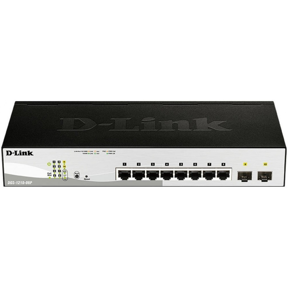 Комутатор D-Link DGS-1210-08P 8x1GE PoE, 2xSFP