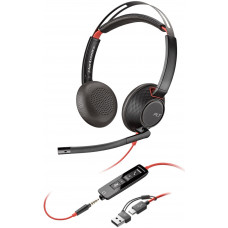 Гарнітура комп'ютерна стерео On-ear Poly Blackwire 5220, USB-A, USB-C, 3.5 мм, всеспрямований, noise canceling, чорний