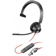 Гарнітура комп'ютерна моно On-ear Poly Blackwire 3310-M, USB-A, USB-C, всеспрямований, Microsoft Teams, чорний Гарнітура комп'ютерна моно On-ear Poly Blackwire 3310-M, USB-A, USB-C, всеспрямований, Microsoft Teams, чорний