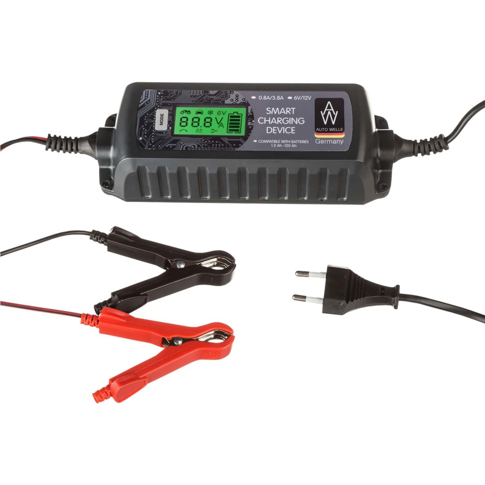 Зарядний пристрій Konner&Sohnen Auto Welle AW05-1204 інтелектуальний, 230В, 6/12В, 0.8/3.8А, для STD/AGM/GEL 1.2-120А-год, режими повільний, стандартний, зимовий