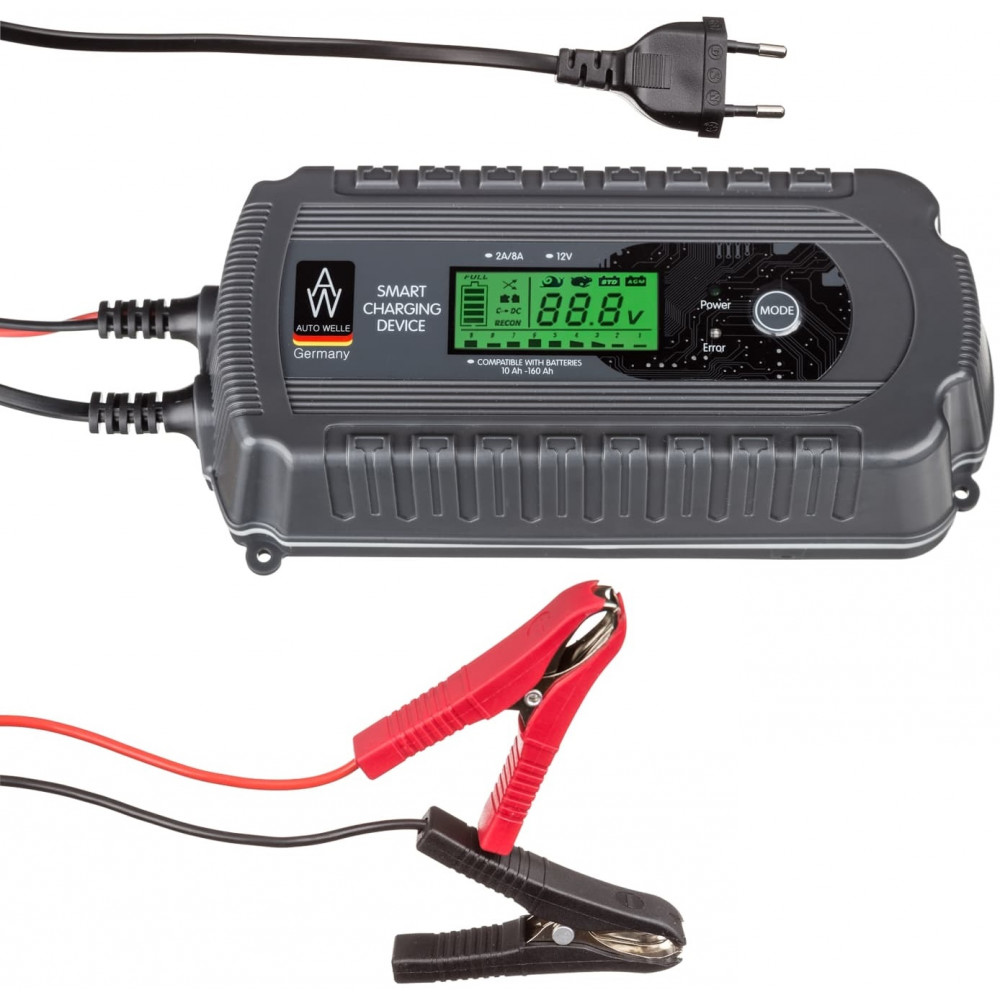 Зарядний пристрій Konner&Sohnen Auto Welle AW05-1208, 230В, 12В, 2A/8A, для STD/AGM/GEL 10-160А-год, режими швидкий та повільний