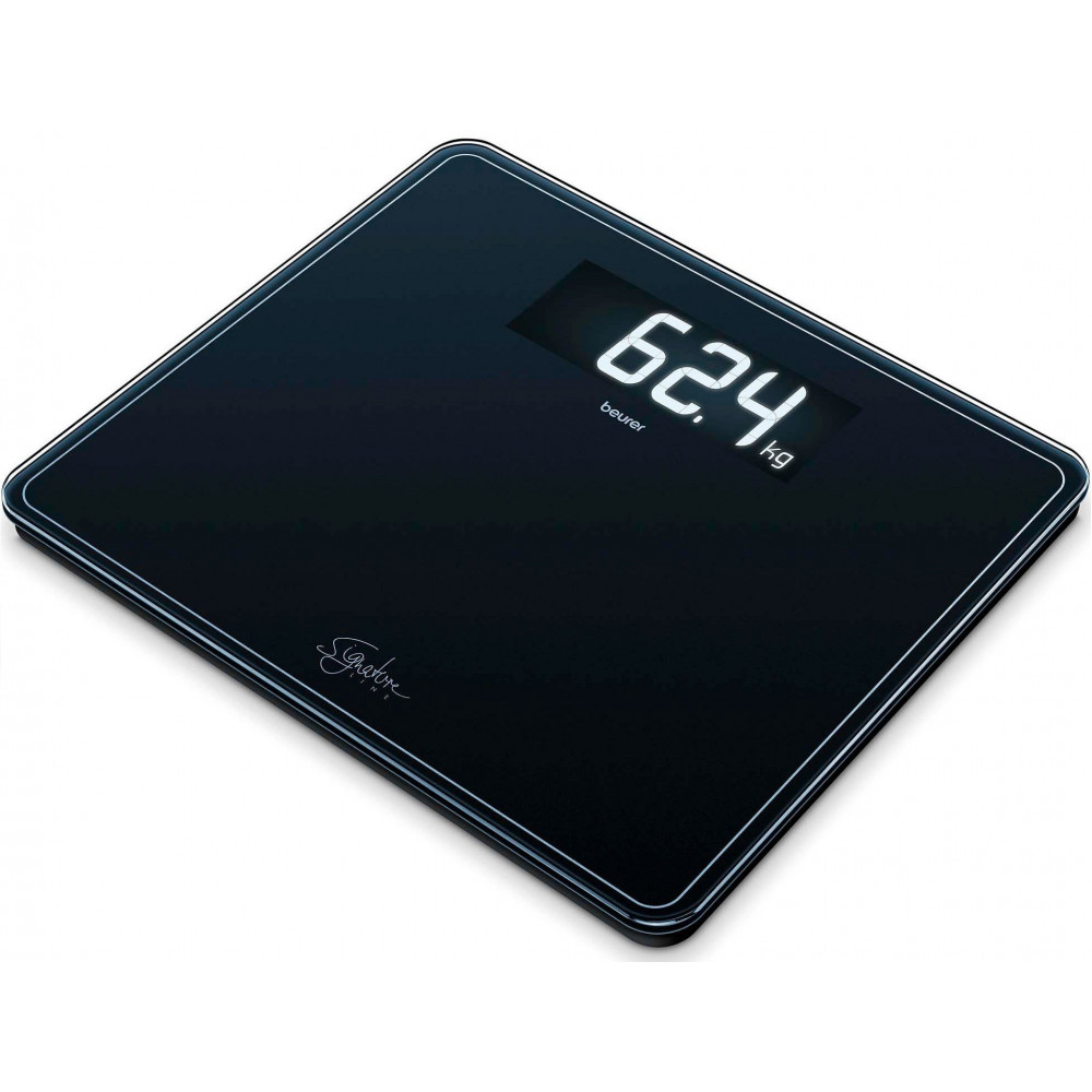Ваги Beurer підлогові, 200кг, товщина 8мм, великий дисплей, AAAx3 в комплекті, скло, чорний