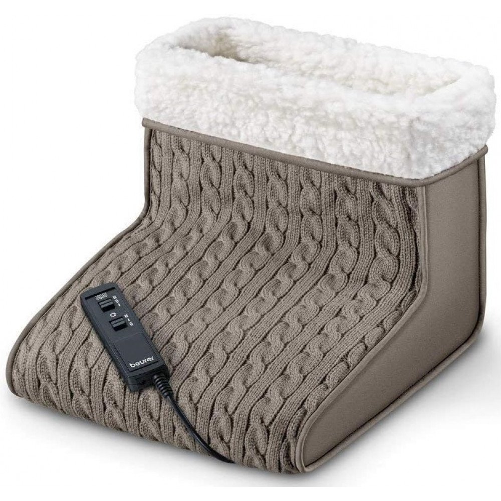Електрогрілка Beurer для ніг, 32х26х26см, 15Вт, 2 режими, функція масажу, плюш, біло-коричневий
