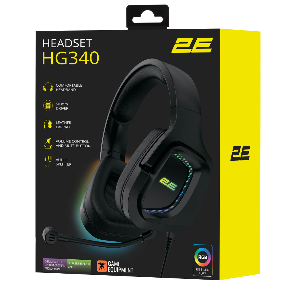 Гарнітура ігрова 2E GAMING HG340, mini-jack/dual 3.5мм, RGB, 2м, чорний