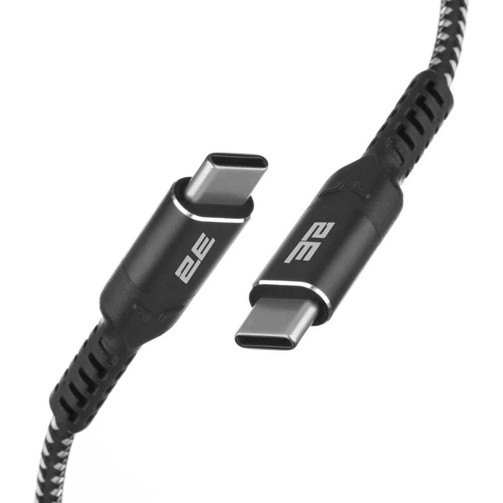 Кабель USB-C > USB-C заряджання/синхронізації 2E 1м, 240Вт Type-C, плетений, чорний