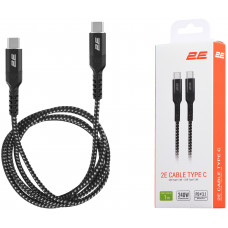 Кабель USB-C > USB-C заряджання/синхронізації 2E 1м, 240Вт Type-C, плетений, чорний