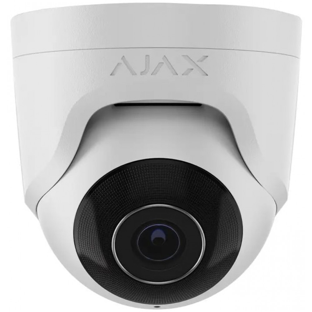 IP-Камера дротова Ajax TurretCam, 5мп, 4мм, Poe, True WDR, IP 65, ІЧ 35м, аудіо, кут огляду 75°до 85°, купольна, біла