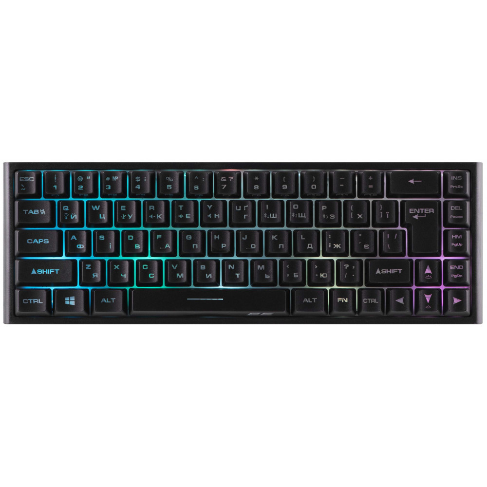 Клавіатура мембранна 2E GAMING KG360 68key, USB-A/WL, EN/UA/RU, RGB, чорний