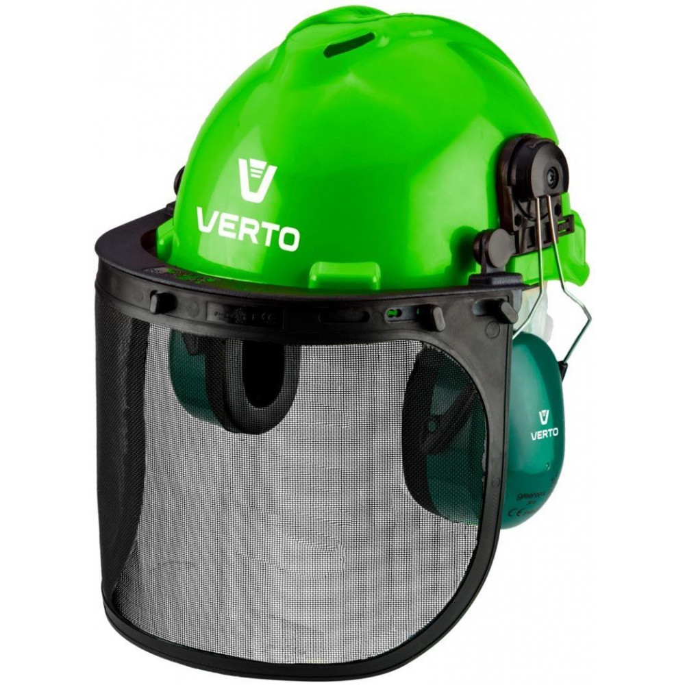 Каска захисна Verto, 3в1, каска, щиток для обличчя, навушники, зелений