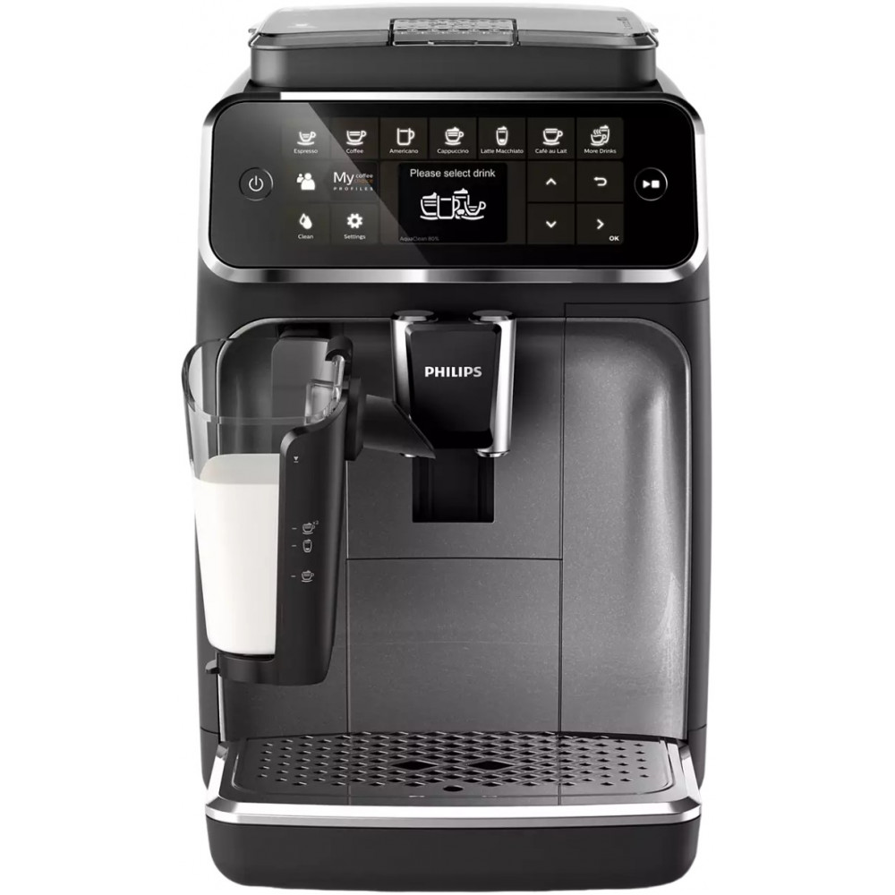 Кавомашина Philips Series 4300 LatteGo, 1.9л, зерно+мелена, автомат.капуч, дисплей, авторецептів -8, чорний