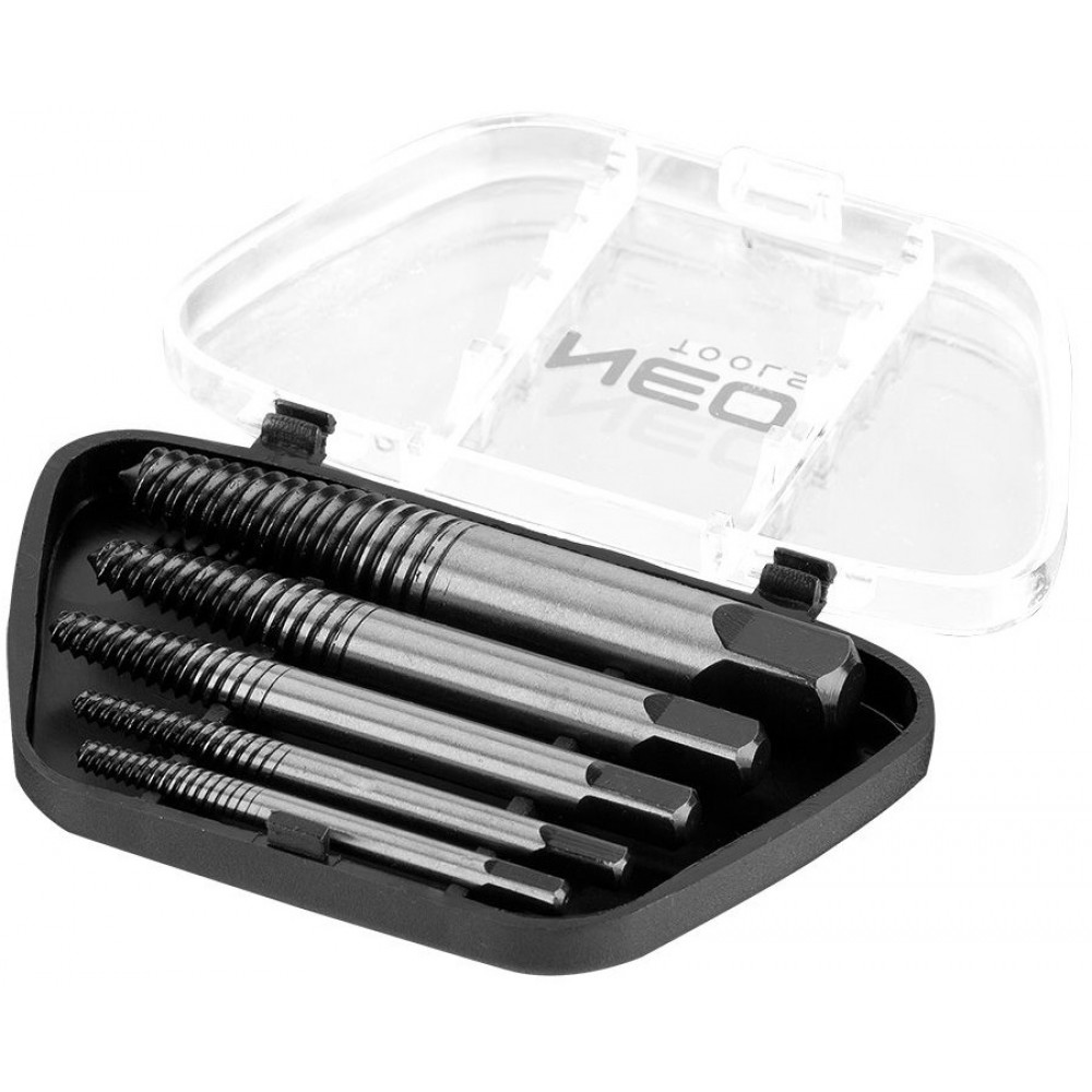Екстрактори для зламаних гвинтів Neo Tools, набір 5шт, для гвинтів М3-18мм, CrMo, футляр