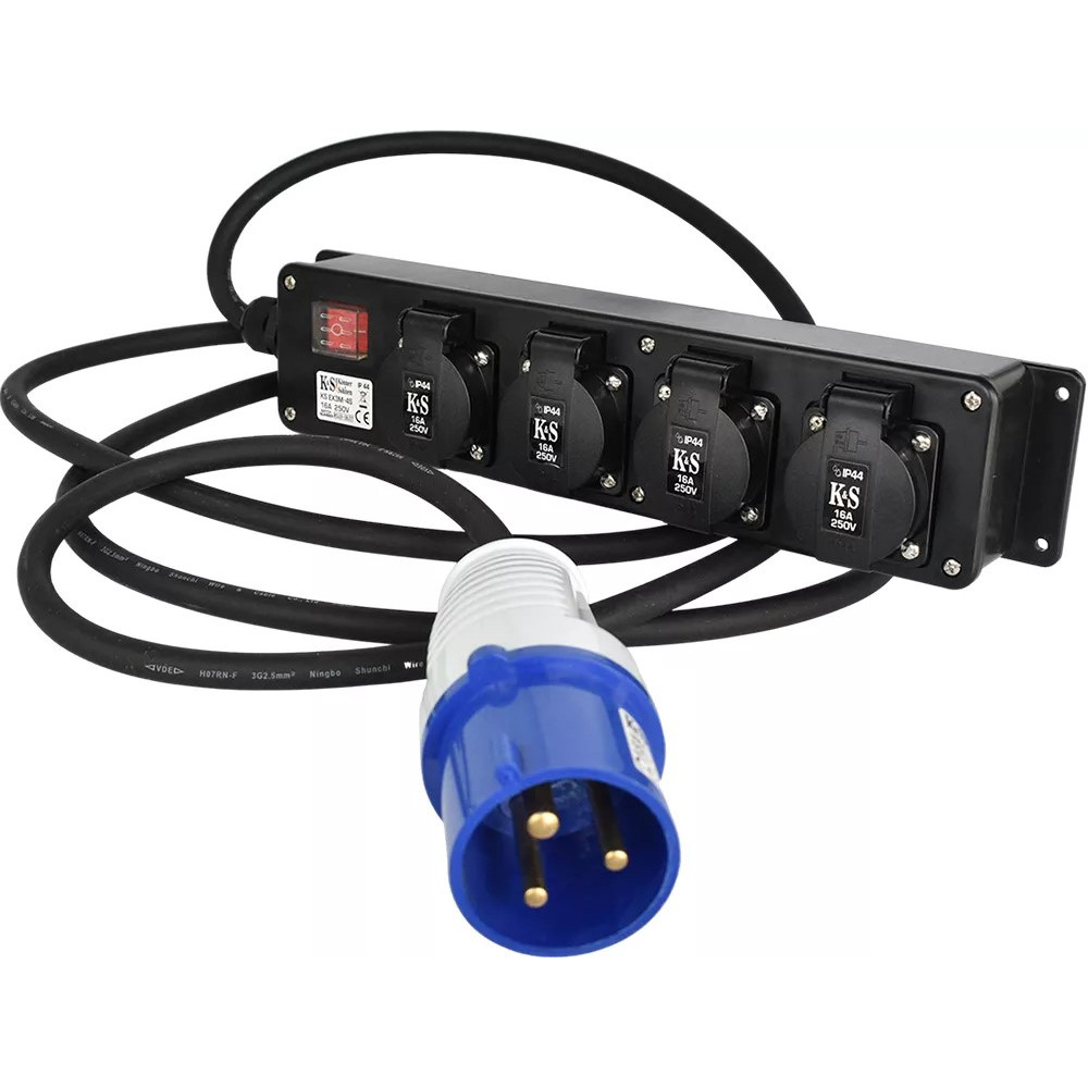 Подовжувач-адаптер мережевий Konner&Sohnen KS EX3M-4S, 5000Вт, 4х16А/250В, 3х2.5мм, IP44, 1.45кг, 3м, чорний