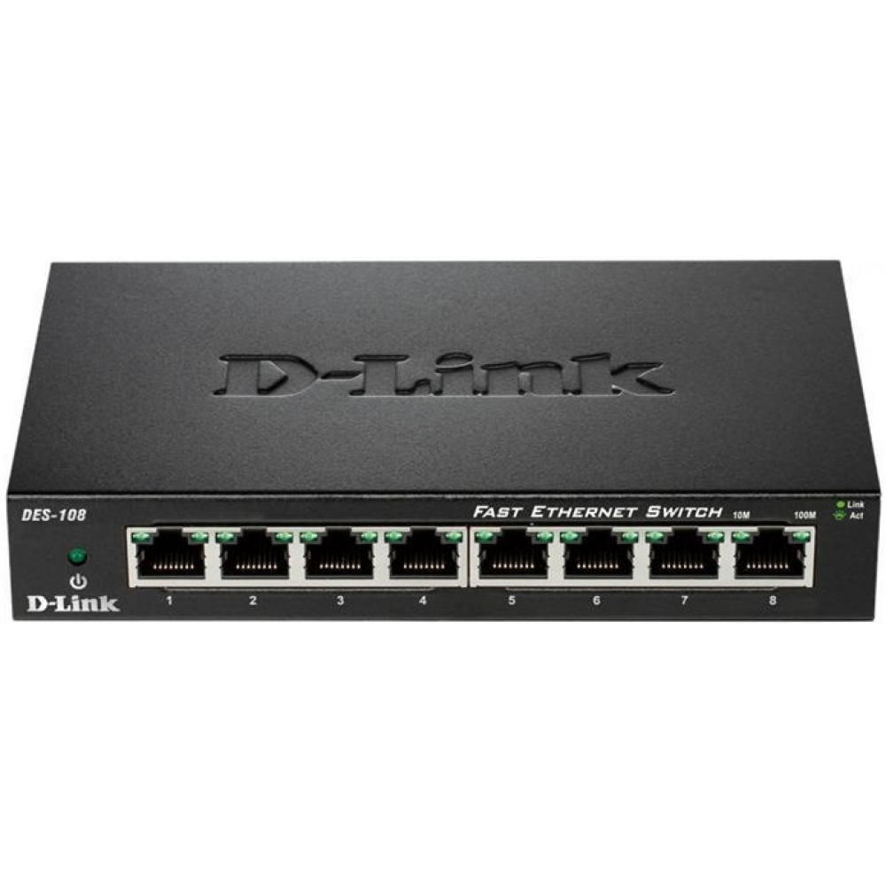 Комутатор D-Link DES-108 8xFE, Некерований, Метал