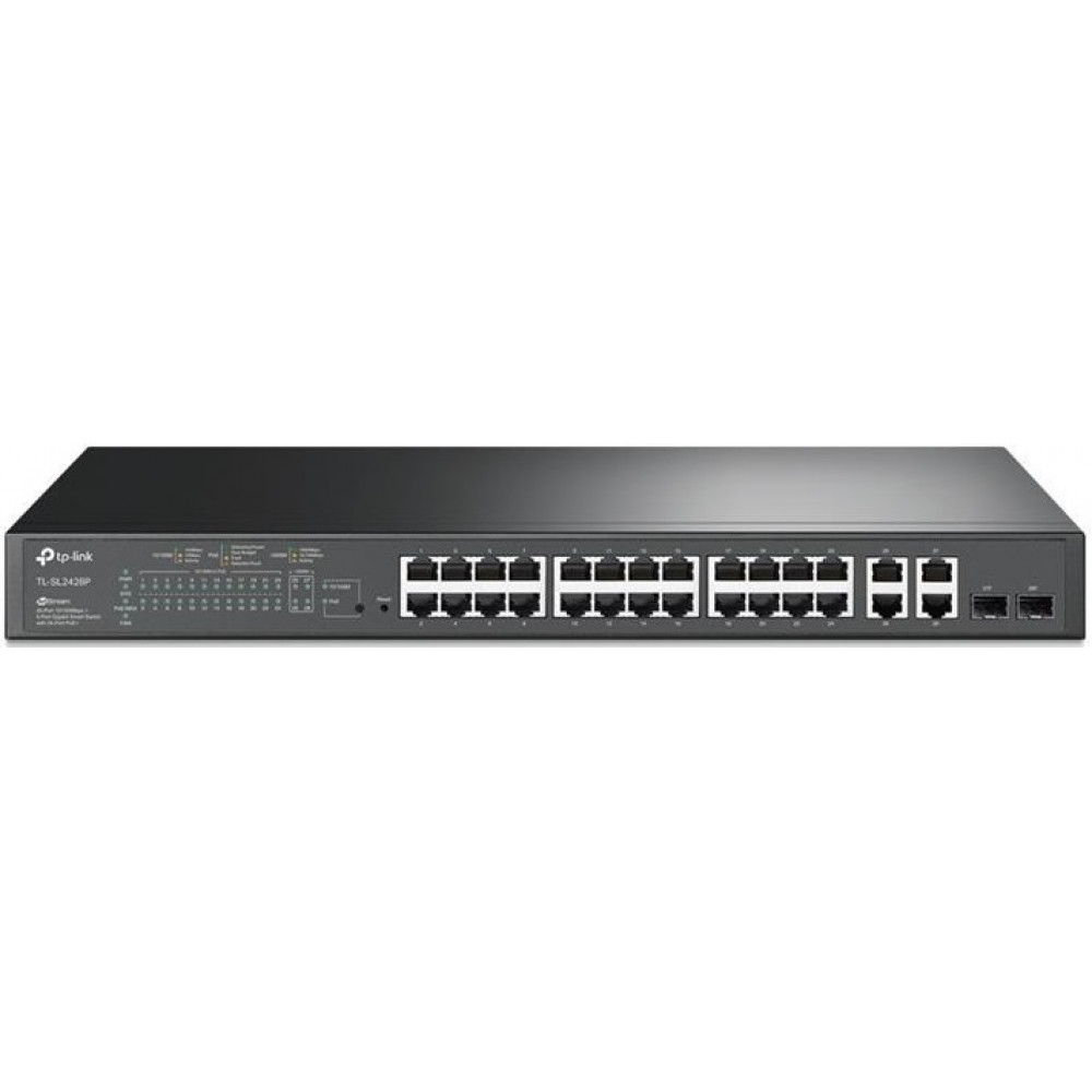 Комутатор TP-LINK SL2428P 24xFE(24xPoE), 4xSFP, 250Вт, Некерований
