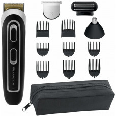 Тример Rowenta Trim & Style, для бороди, вусів, голови и тіла, мережа+акум., роторний мотор, насадок-11, чохол, титан.напил., чорно-сріблястий