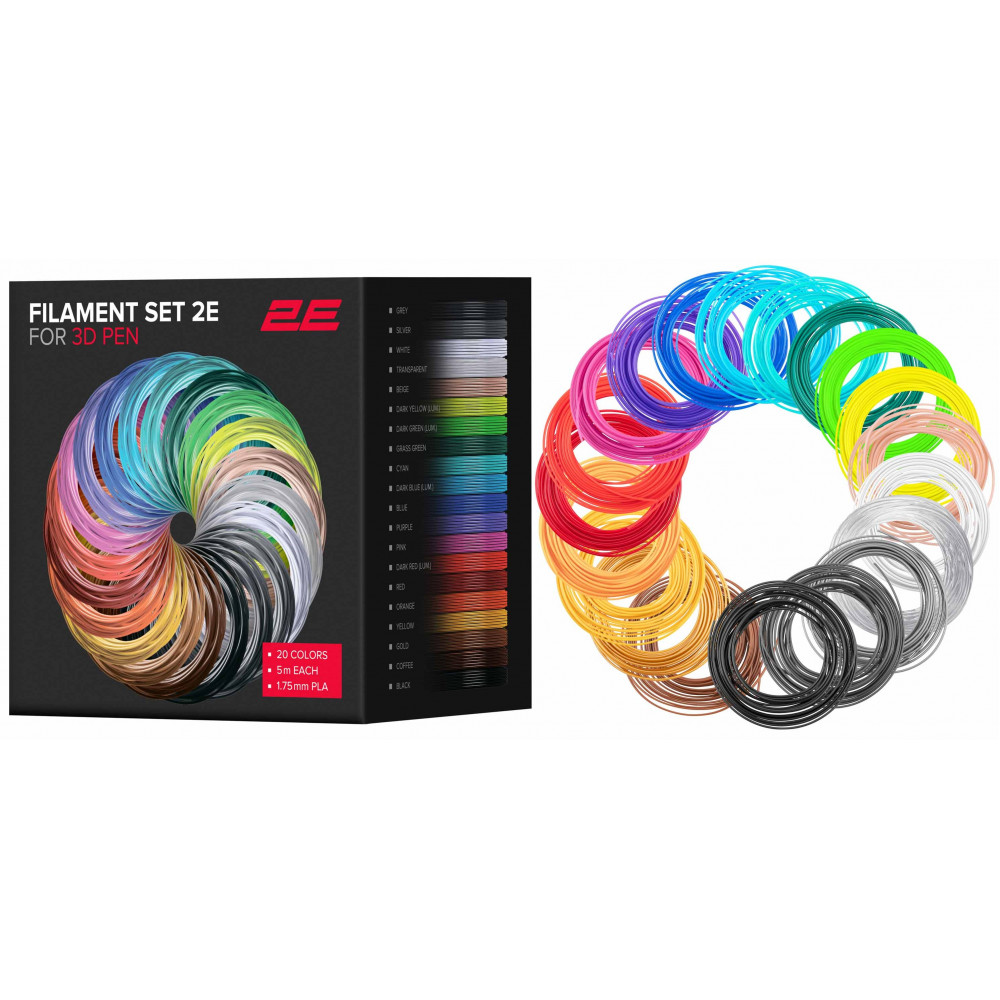 Картридж 2E для 3D ручки PLA, 1.75мм, 20шт, мікс 5м