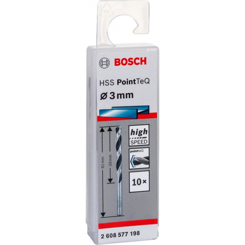 Свердло по металу Bosch Professional HSS-PointTeQ, 3х33х61мм, 10шт