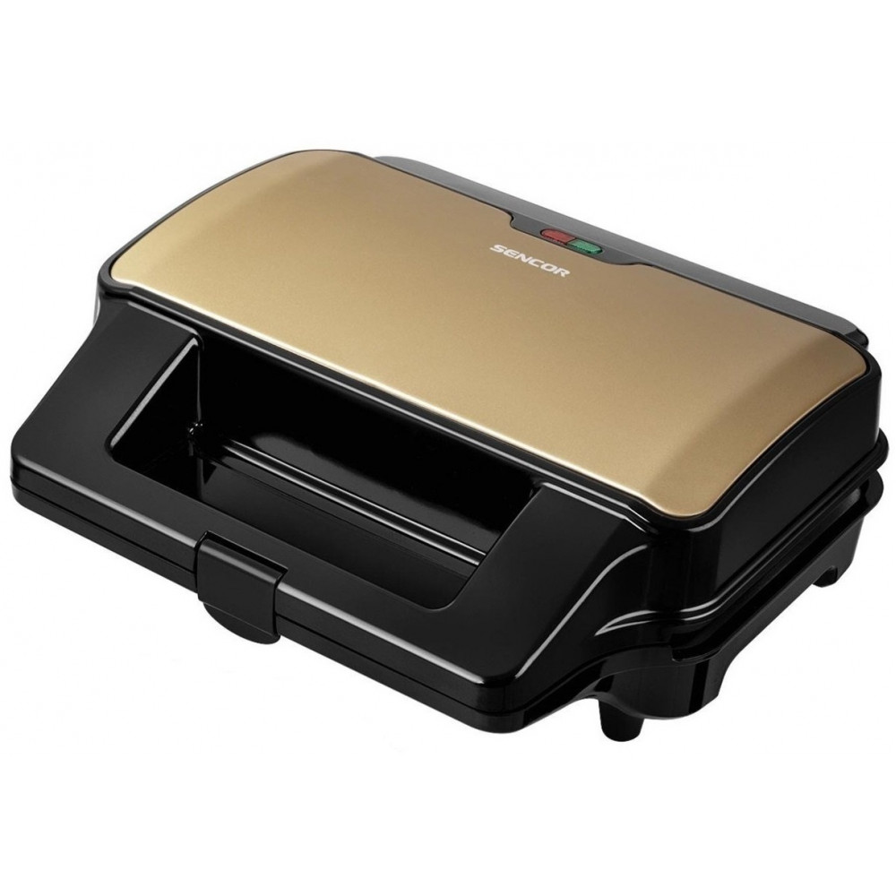 Мультимейкер Sencor, 900Вт, комплект-4 пластини, алюміній, корпус-нержав.сталь, пластик, чорний-шампань