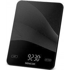 Ваги Sencor кухонні, 10кг, акумулятор 250mAh, USB-C, сенс. керув., скло, чорний