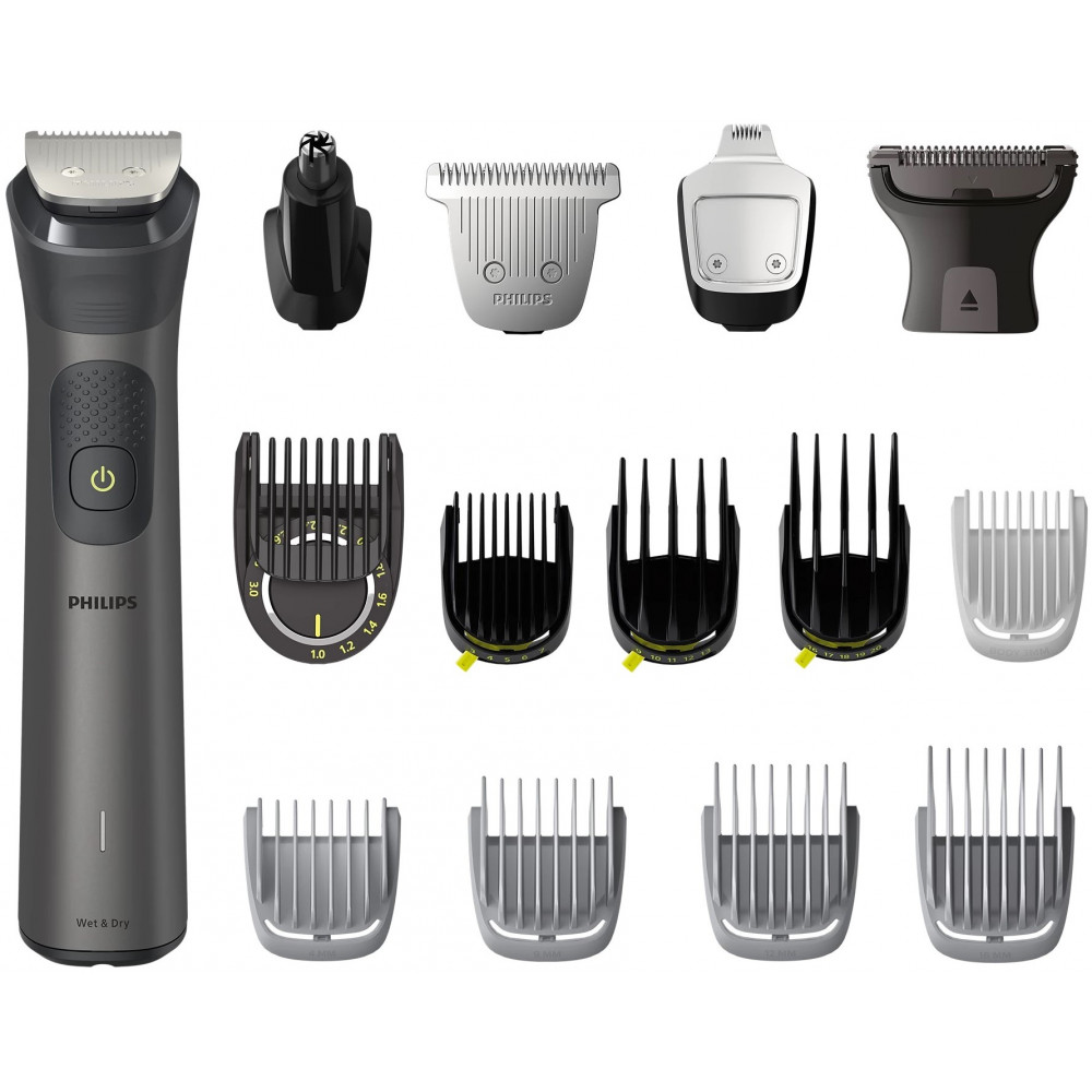 Тример Philips Series 7000, для обличчя, голови, тіла, акум., насадок-15, сталь, сіро-чорний
