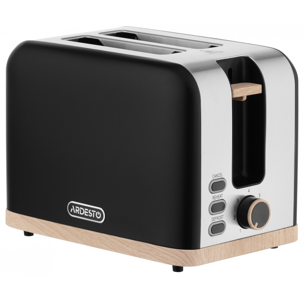 Тостер Ardesto Wood Modern, 800Вт, метал, 2 слоти, чорний