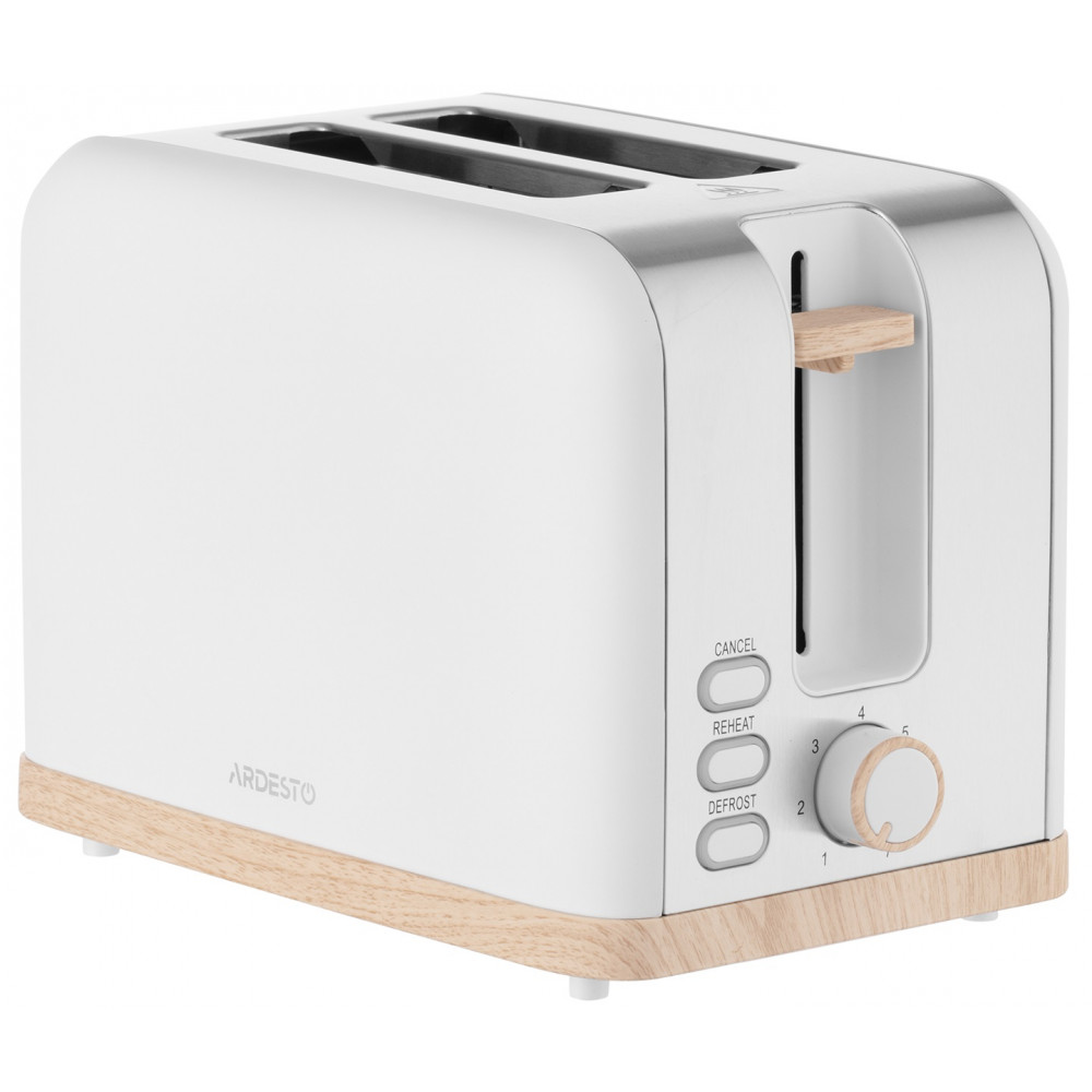 Тостер Ardesto Wood Modern, 800Вт, метал, 2 слоти, білий