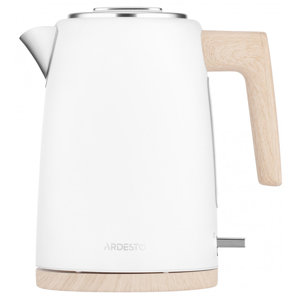 Електрочайник Ardesto Wood Modern, 1.7л, метал, мат, Strix, білий