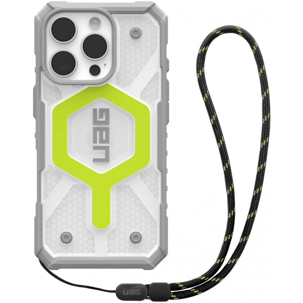 Чохол+ремінець UAG для iPhone 16 Pro, Pathfinder Clear Magsafe, Active Neon Lanyard