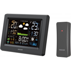 Метеостанція Sencor, внутр/зовн вимірювання, від мережі/AAх3+AAx2, темп-ра, вологість, час, прогноз погоди, чорний
