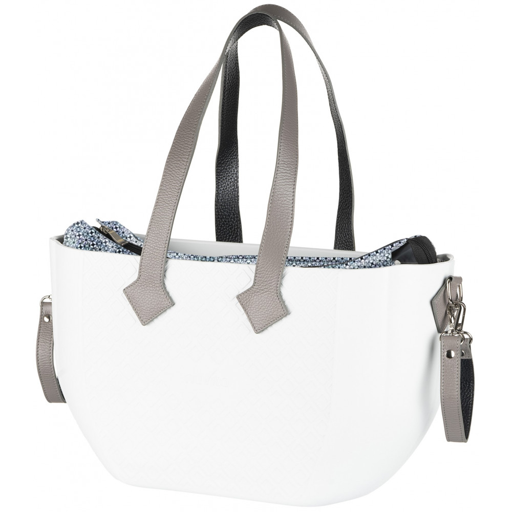 Сумка Nuvita MyMia ручки шкіра, килимок, ремені для коляски, біло-сірий