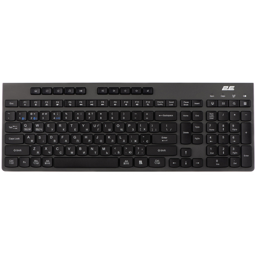 Клавіатура мембранна 2E KS280 120key, WL/BT, EN/UK, silent, чорно-сіра