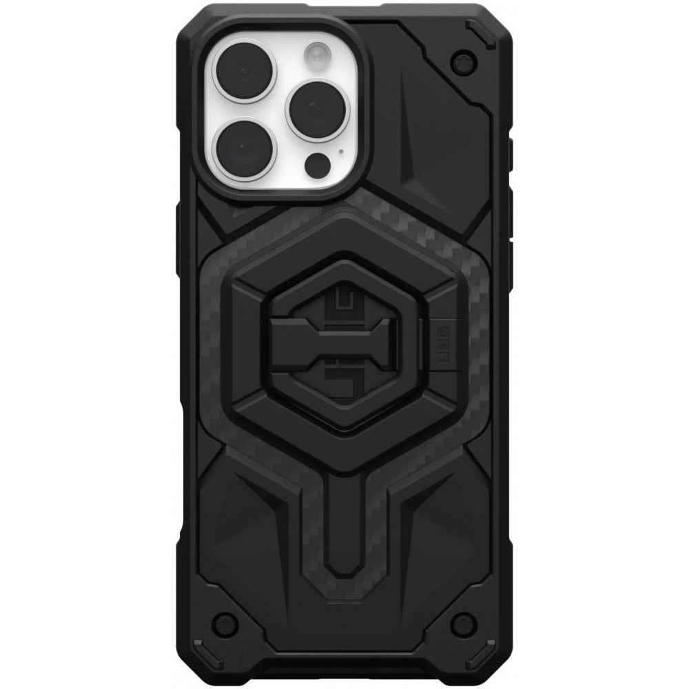 Чохол+магнітне кільце-тримач UAG для iPhone 16 Pro Max, Monarch Pro Magsafe, Carbon Fiber/Black Stand