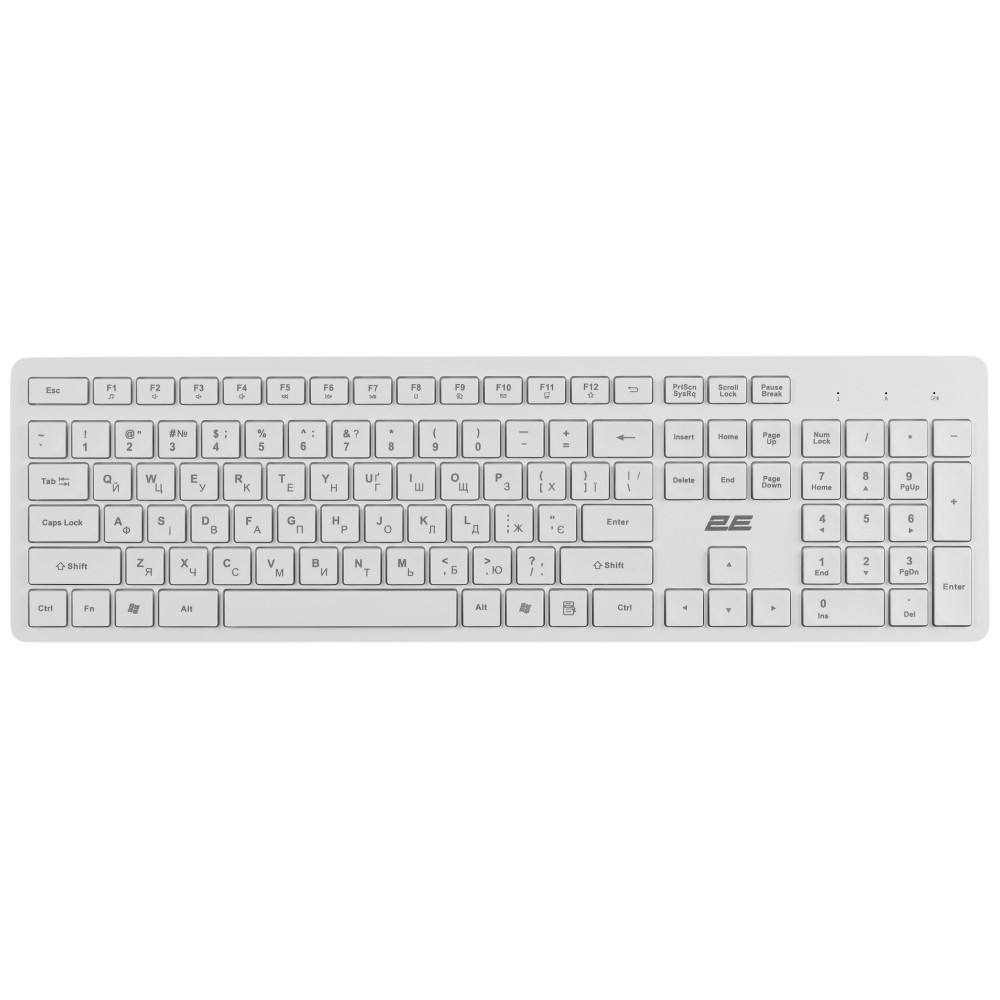 Клавіатура мембранна 2E KS260 106key, WL, EN/UK, білий