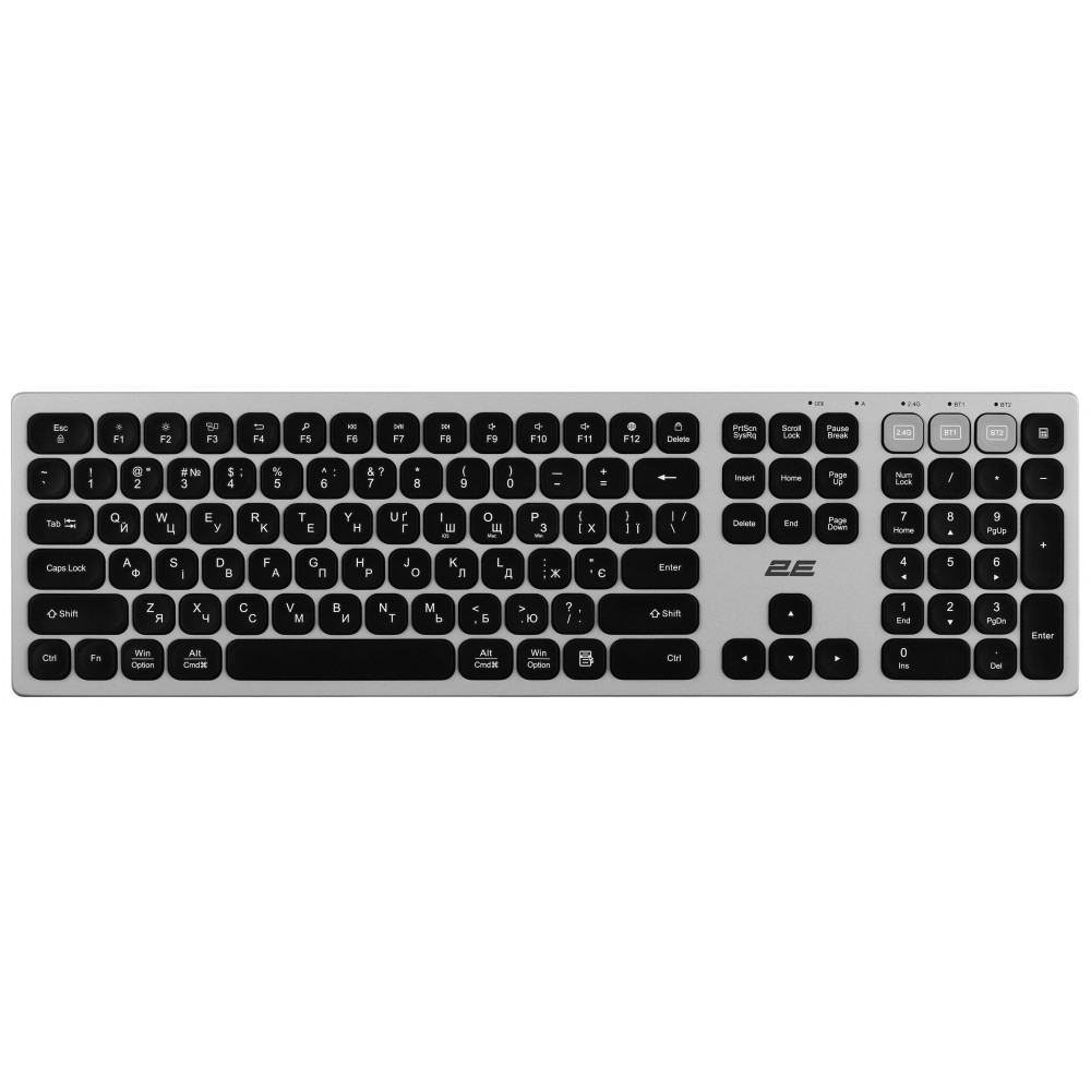 Клавіатура ножнична 2E KS270 109key, WL/BT, EN/UK, сіро-чорний