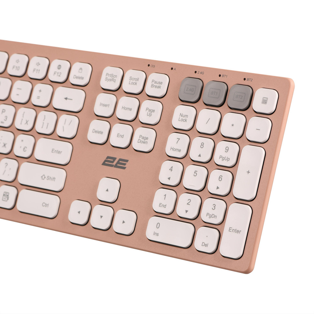 Клавіатура ножнична 2E KS270 109key, WL/BT, EN/UK, рожево-білий