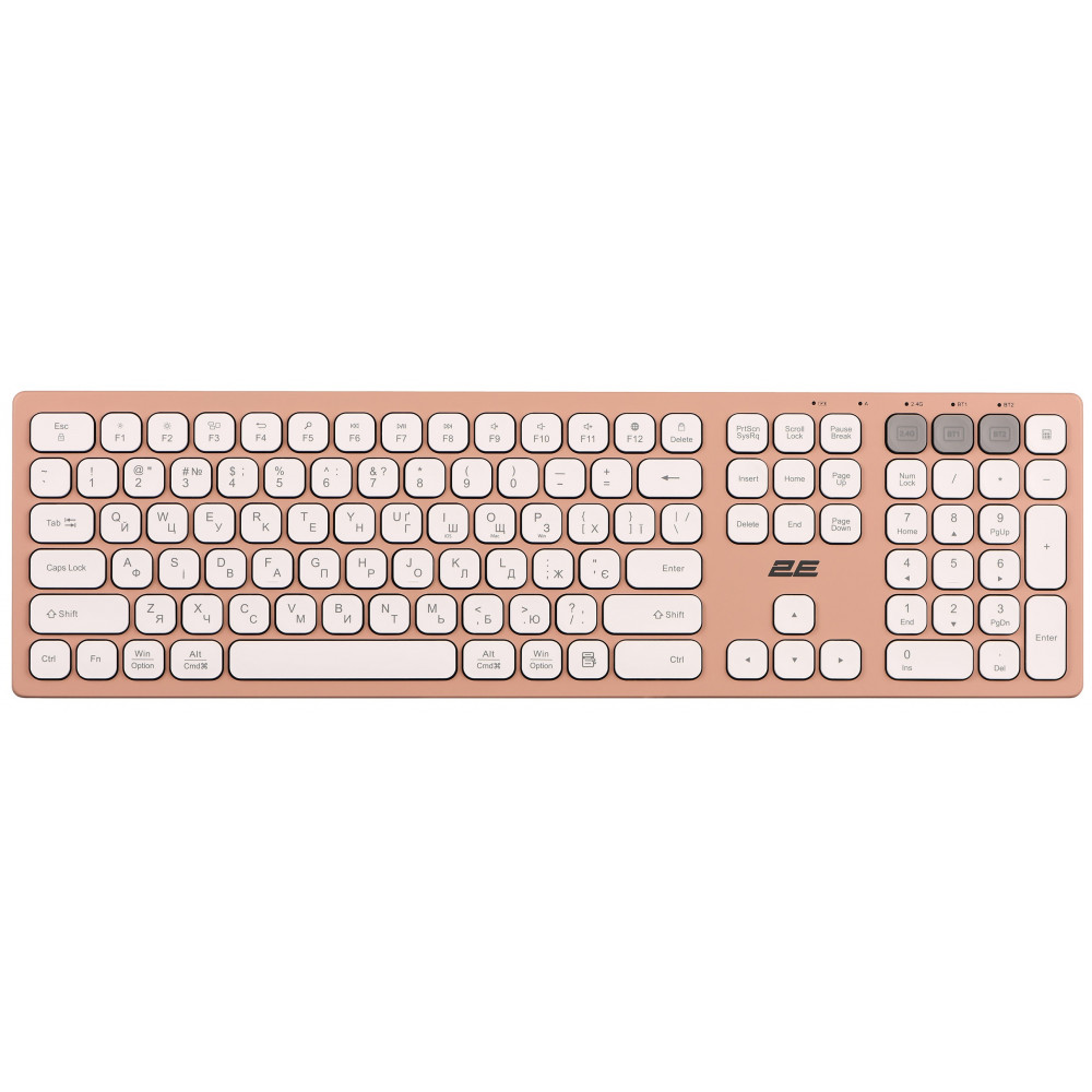 Клавіатура ножнична 2E KS270 109key, WL/BT, EN/UK, рожево-білий