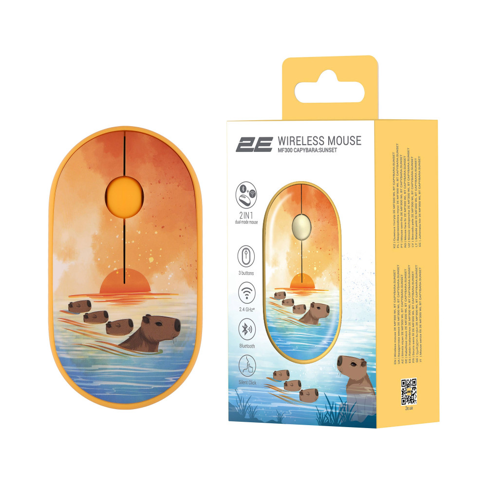 Миша 2E MF300 CAPYBARA:SUNSET Silent WL BT, жовтий