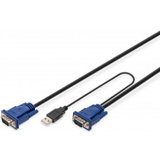 Кабель DIGITUS KVM Cable Set, VGA, PS/2-Mouse, PS/2-Keyboard, USB black, 3м