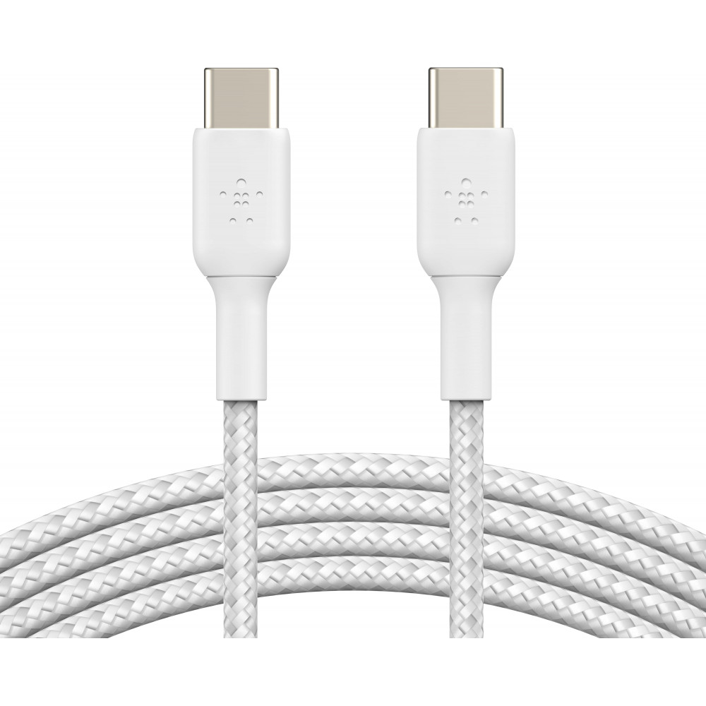Кабель USB-C > USB-C заряджання/синхронізації Belkin 2м, 60Вт, Type-C, плетений, білий