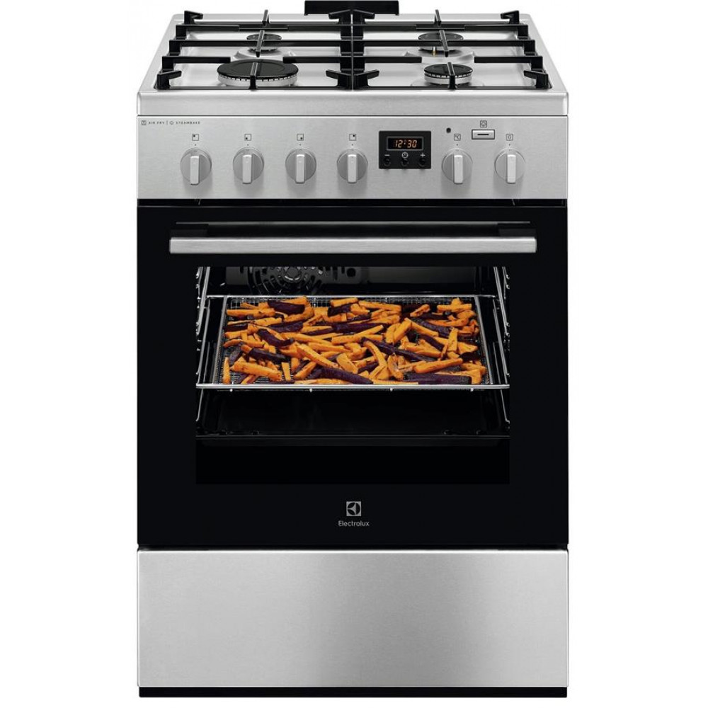 Плита Electrolux комбінована, 58л, 60x60см, дисплей, конвекція, чавун, пара, нерж