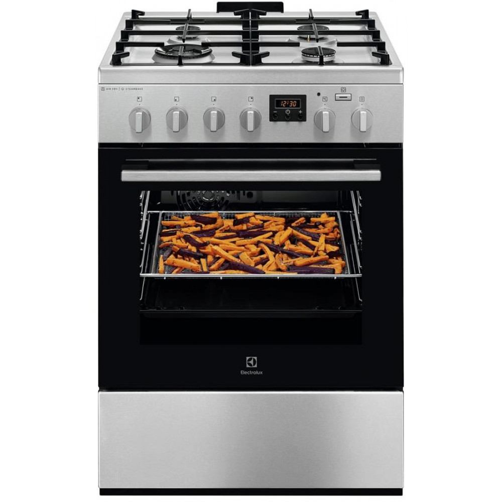 Плита Electrolux комбінована, 58л, 60x60см, дисплей, конвекція, чавун, пара, нерж