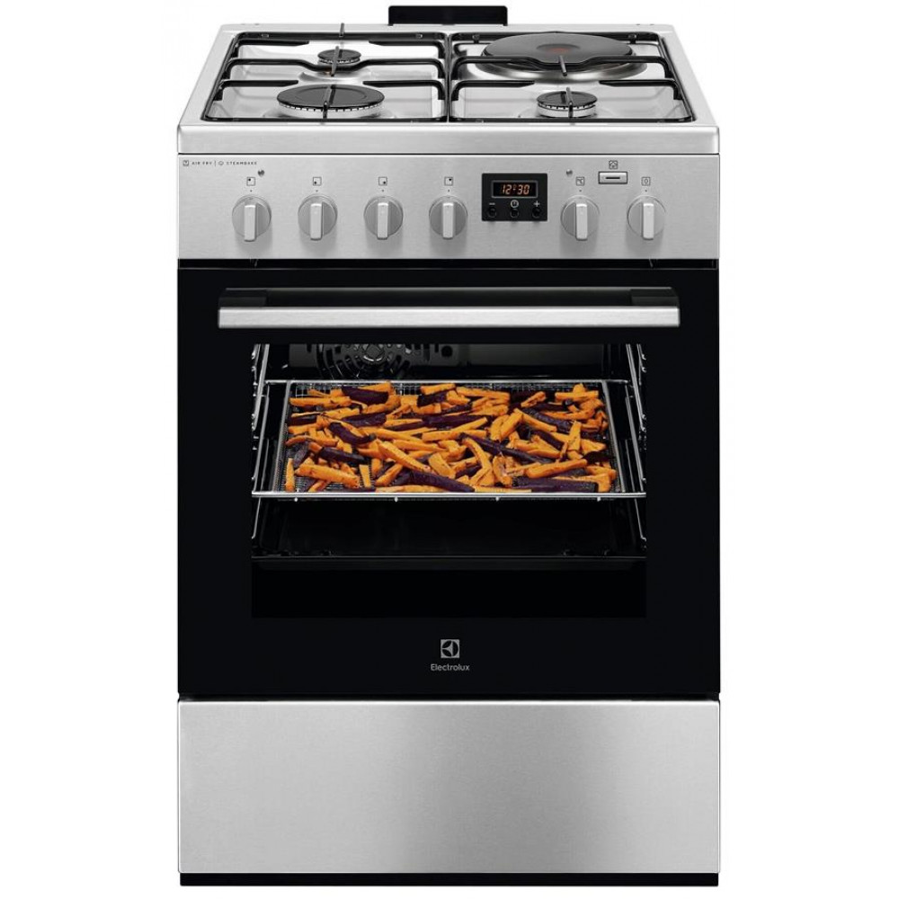 Плита Electrolux комбінована 3 газ + 1 електро, 58л, 60x60см, дисплей, конвекція, пара, нерж