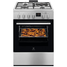 Плита Electrolux комбінована 3 газ + 1 електро, 58л, 60x60см, дисплей, конвекція, пара, нерж