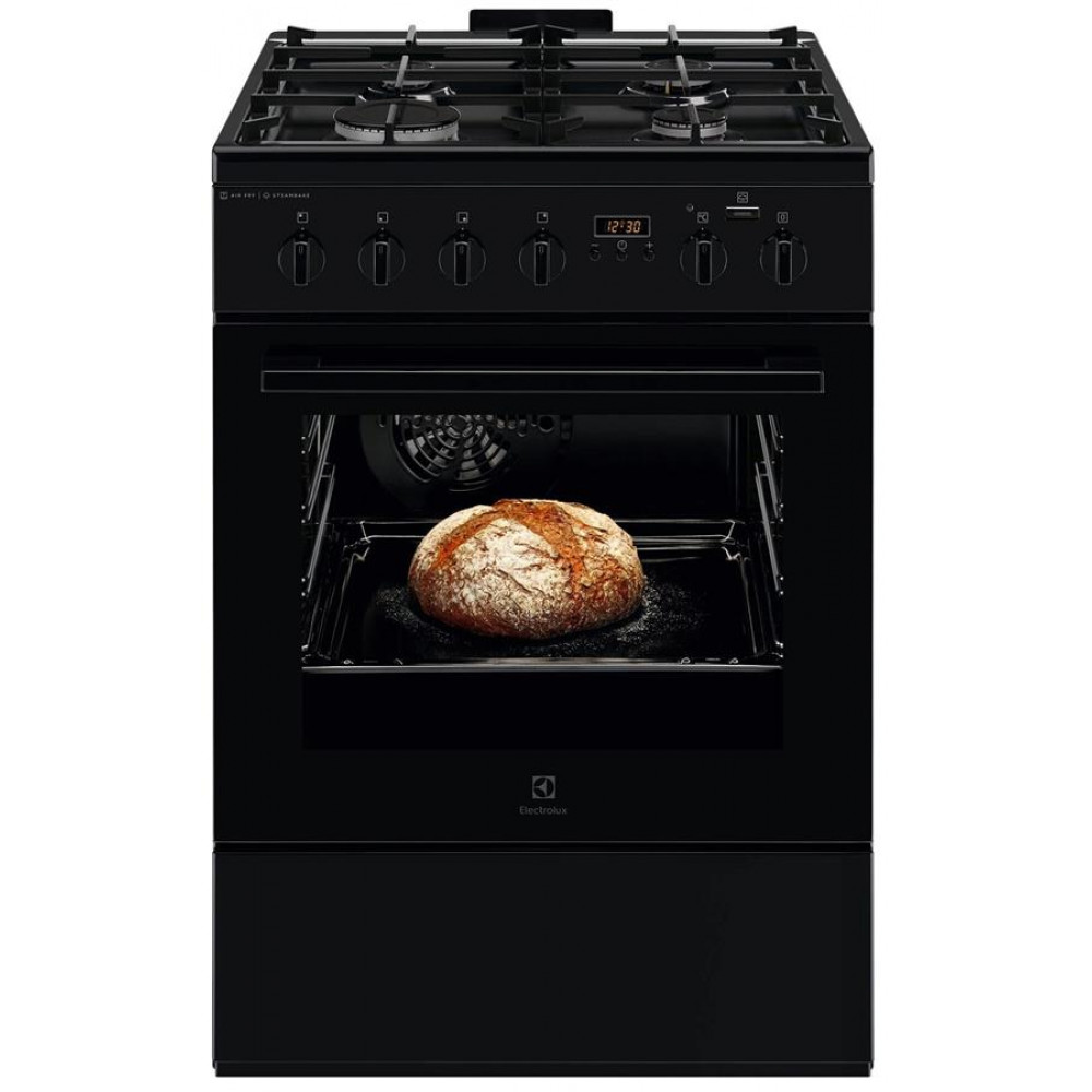 Плита Electrolux комбінована, 58л, 60x60см, дисплей, конвекція, чавун, пара, чорний