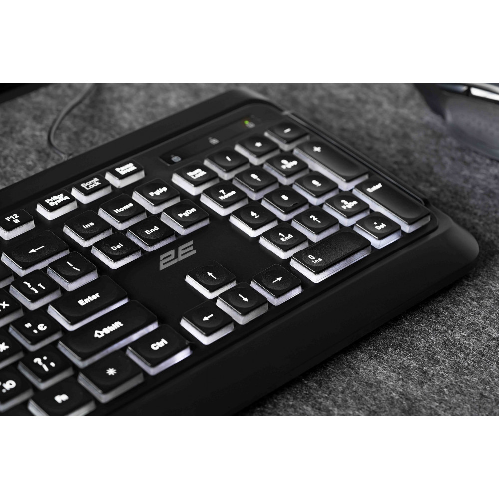 Клавіатура мембранна 2E KS120 104key, USB-A, EN/UK, White LED, чорний