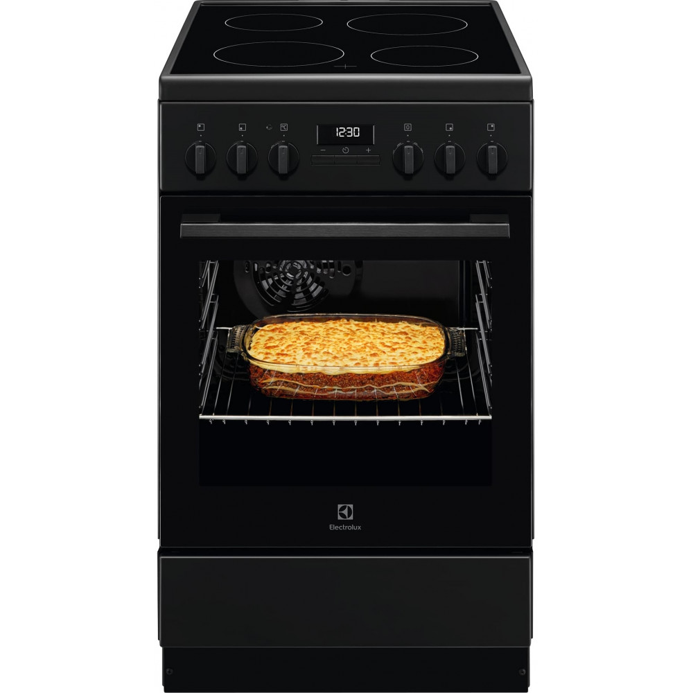 Плита Electrolux електрична склокерамічна, 57л, 50x60см, дисплей, конвекція, чорний матовий