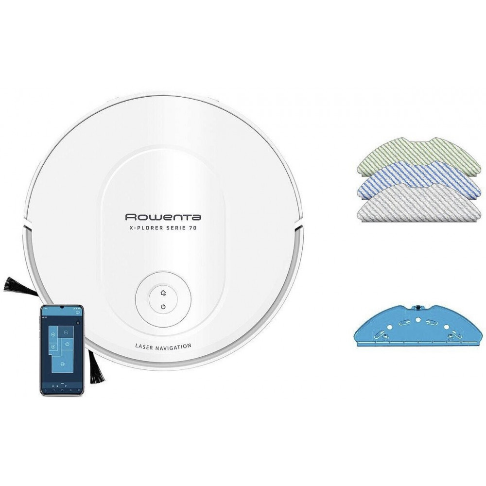 Робот-пилосос Rowenta миючий X-Plorer Serie 70, 2300ПаВт, h=7.8см, 0.3л, конт пил -0.4л, автон. робота до 168хв, білий